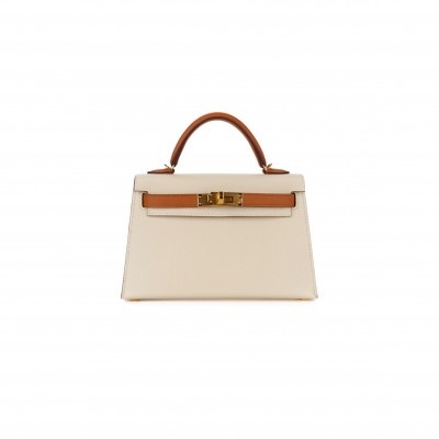 HERMÈS MINI KELLY II CREAM WHITE EPSOM GOLD HARDWARE (19*12*5.5cm) 